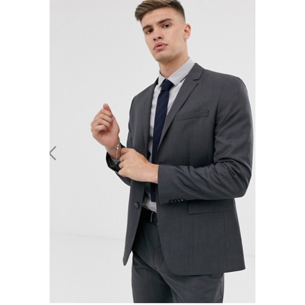 Calvin Klein Men's Mabin Slim Fit Wool Blazer In Charcoal Grey $424 Size 40 L